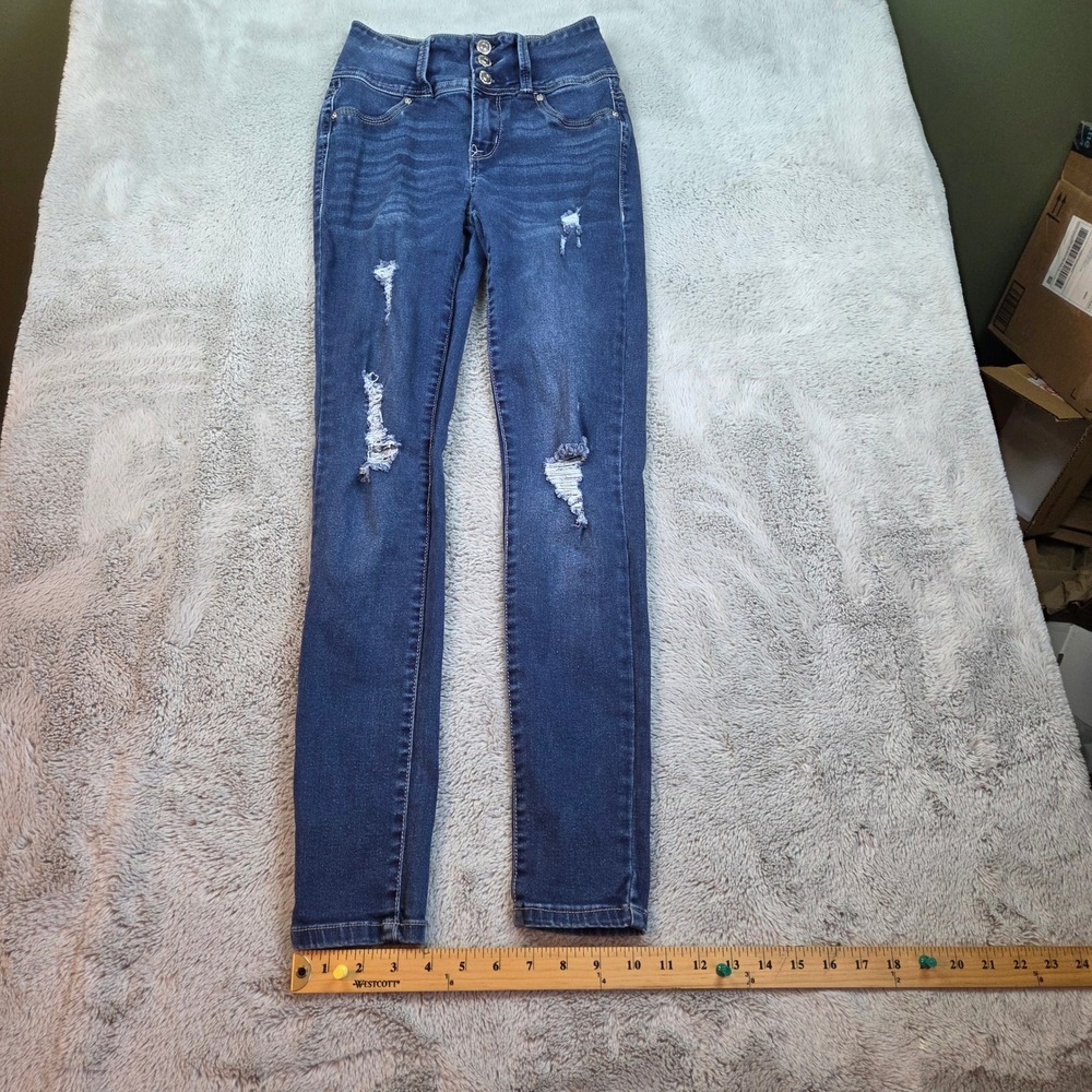 WallFlower Skinny Jeans Girls 3 REG Sassy High Rise Distressed Blue Denim